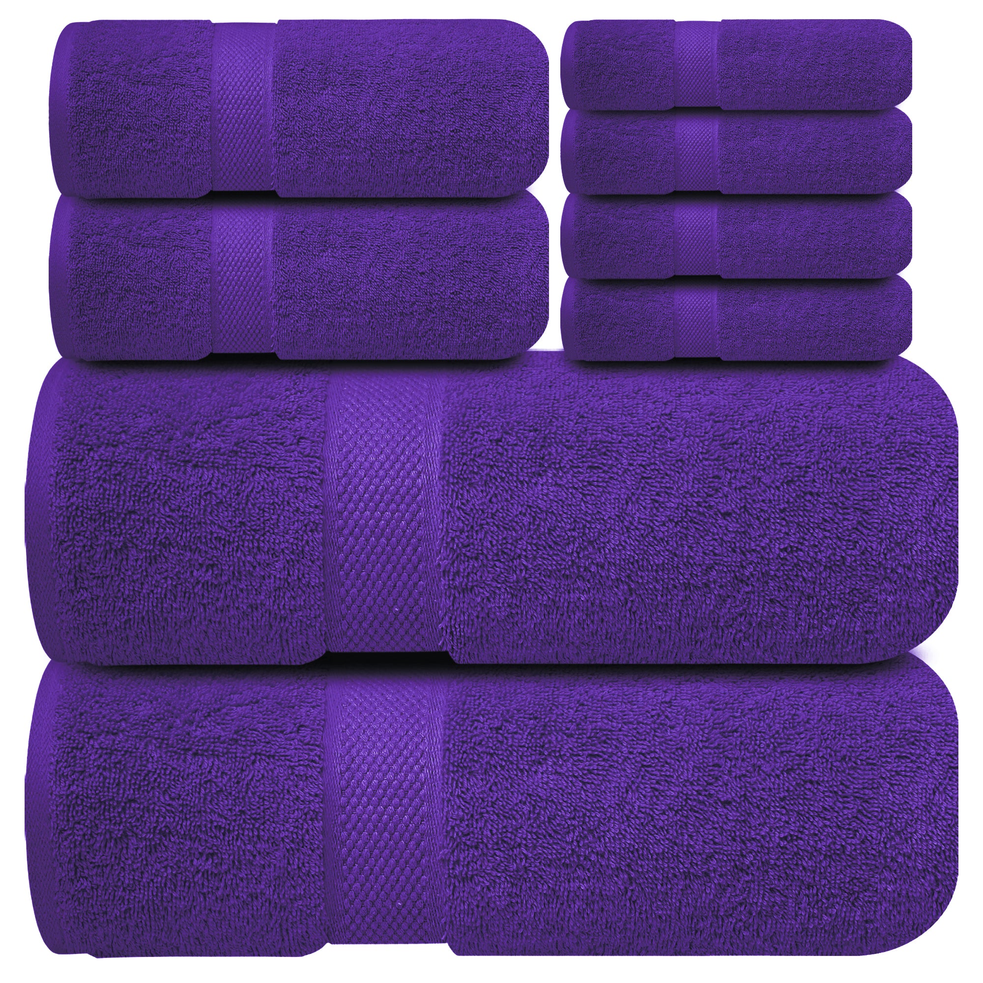 Premium Bath Towel Set 8-Piece (2 Bath Towels, 2 Hand Towels, 4 Washcloths), Super Absorbent Soft 100% Ring-Spun Cotton for Spa, Gym, Hotel & Bathroom - Profound Purple