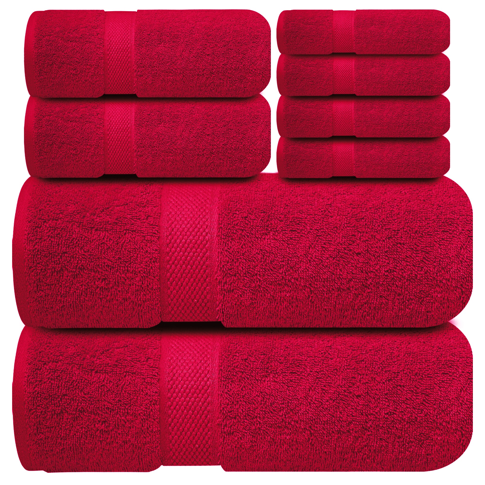 Premium Bath Towel Set 8-Piece (2 Bath Towels, 2 Hand Towels, 4 Washcloths), Super Absorbent Soft 100% Ring-Spun Cotton for Spa, Gym, Hotel & Bathroom - Burgundy