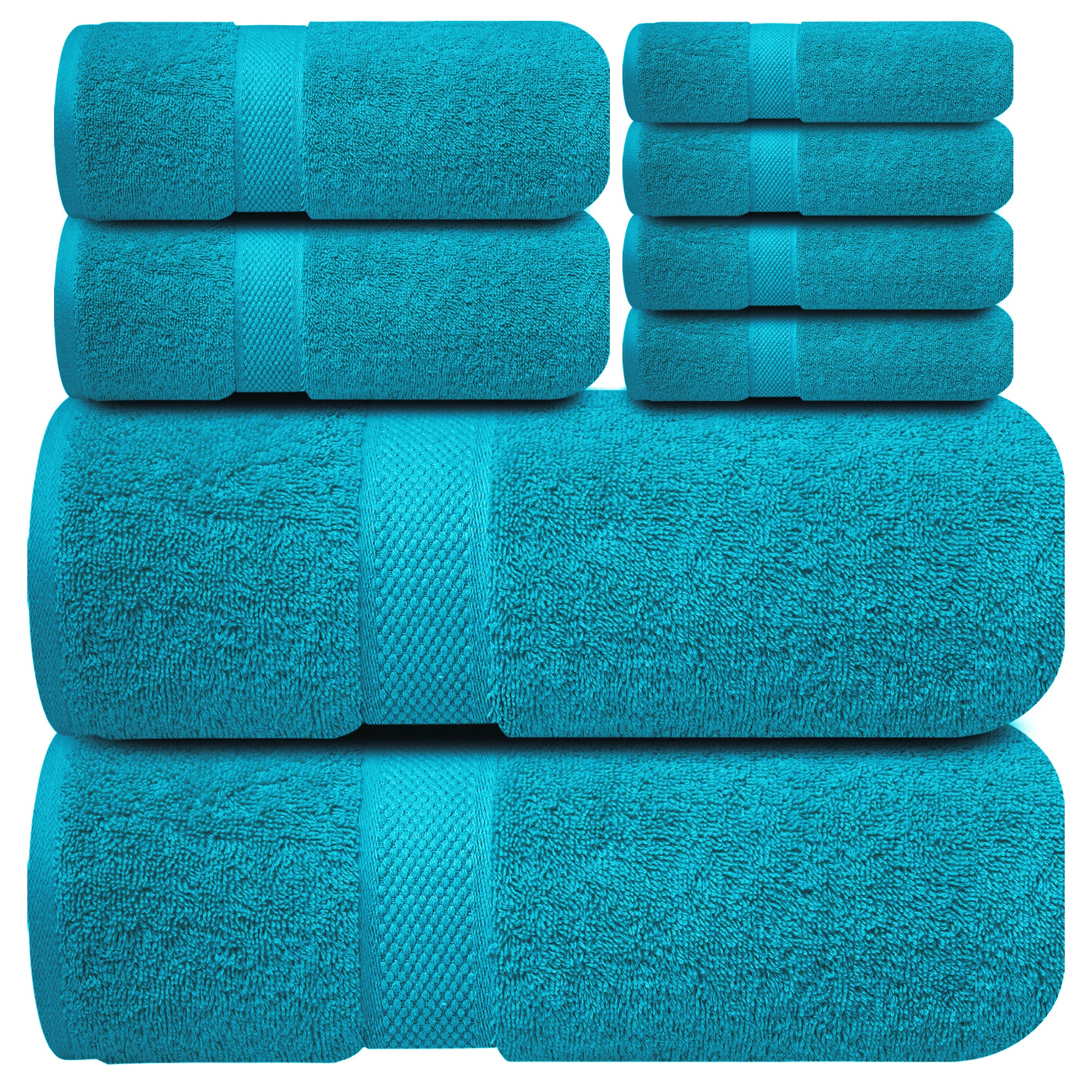 Premium Bath Towel Set 8-Piece (2 Bath Towels, 2 Hand Towels, 4 Washcloths), Super Absorbent Soft 100% Ring-Spun Cotton for Spa, Gym, Hotel & Bathroom - Serene Teal