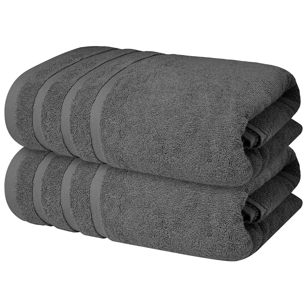 Bath Towels Set of 2 (70x140 cm) – 100% Soft Ring-Spun Cotton, Ultra Soft & Highly Absorbent Towels for Spa, Gym, Hotel & Everyday Bathroom Use - Shadow Grey