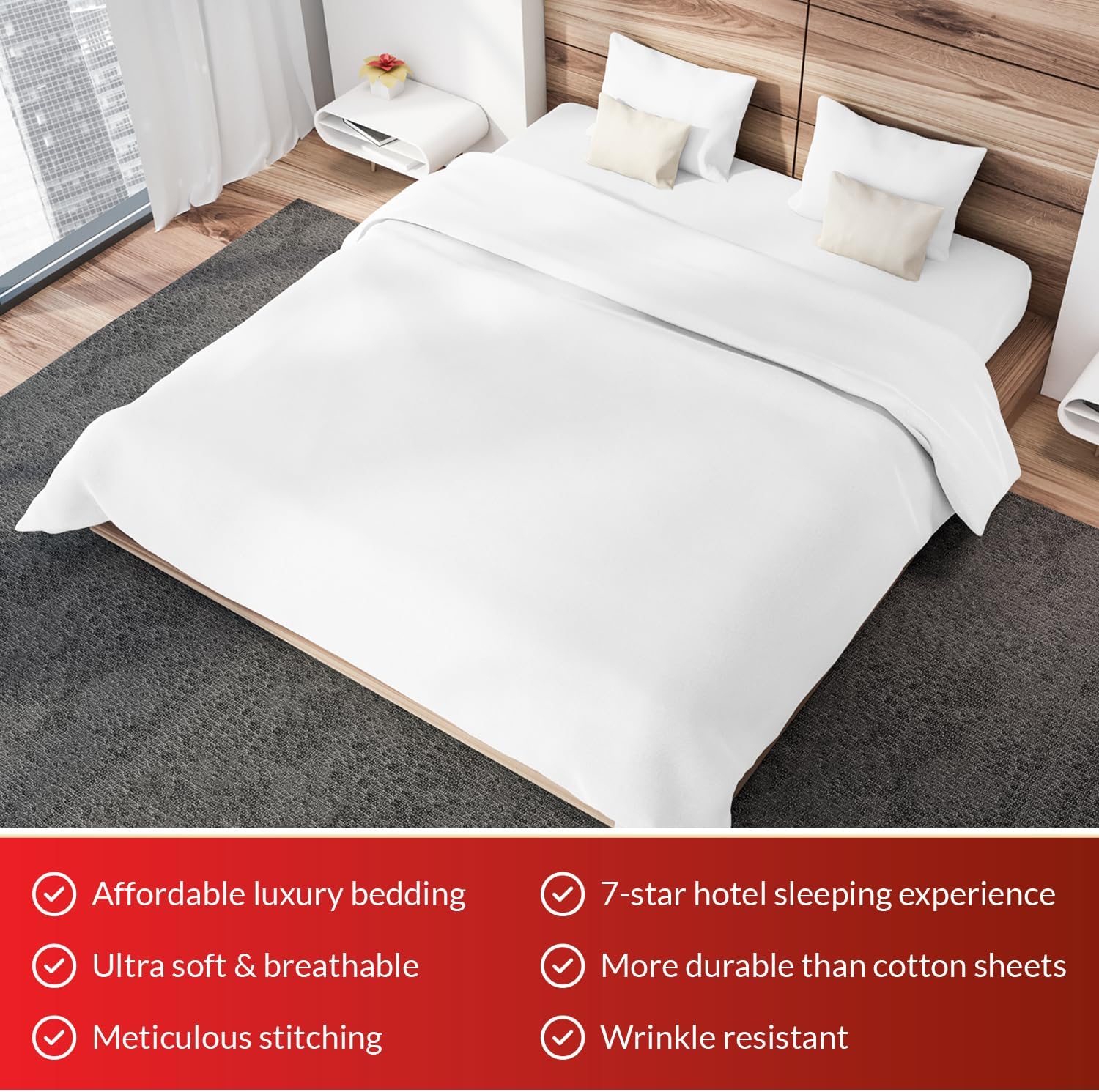 Infinitee Xclusives Premium White King Bed Sheet Set – 4 Piece Bed Sheet Set – King Size 270 cm x 260 cm - Soft Brushed Microfiber Bed Sheets - 40 cm Deep Pockets Sheets Wrinkle Free & Fade Resistant