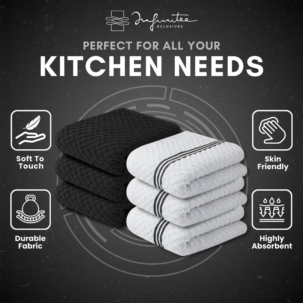 Premium Tea Towels | Pack of 6 | 100% Cotton |38 x 64 cm| Ultra Soft & Highly Absorbent Terry Dish Towels for Kitchen, Bar Towels for Daily Household Cleaning Use - Sturdy Green