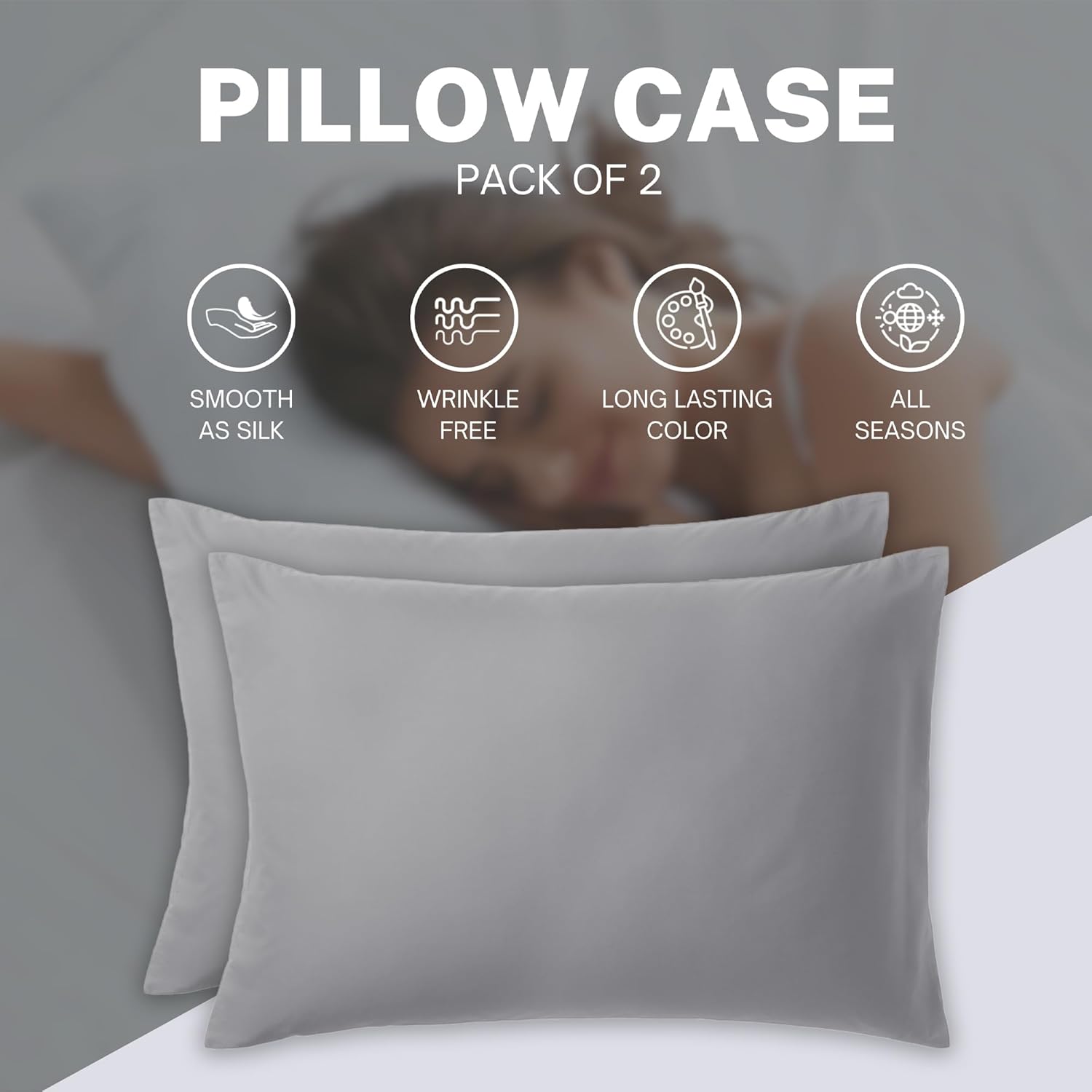 Premium Grey Queen Pillow Cases - 2 Piece Set Pillow Cover - Soft Brushed Microfiber Fabric - Pillow Cases Standard Size (20x30 Inches) by Infinitee Xclusives