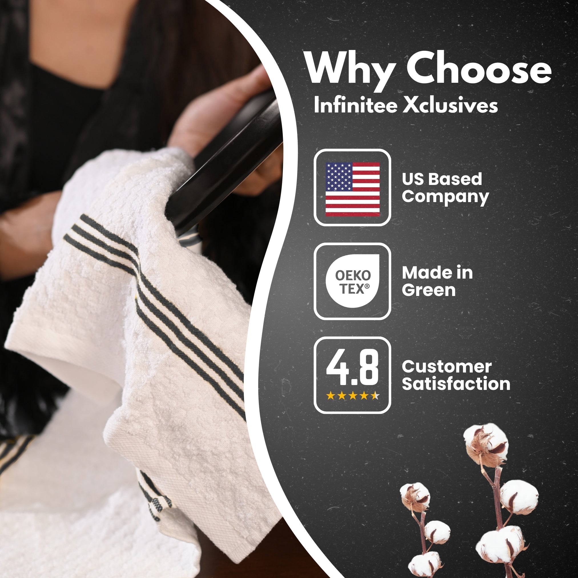 Premium Tea Towels | Pack of 3 | 100% Cotton |38 x 64 cm| Ultra Soft & Highly Absorbent Terry Dish Towels for Kitchen, Bar Towels for Daily Household Cleaning Use - Black