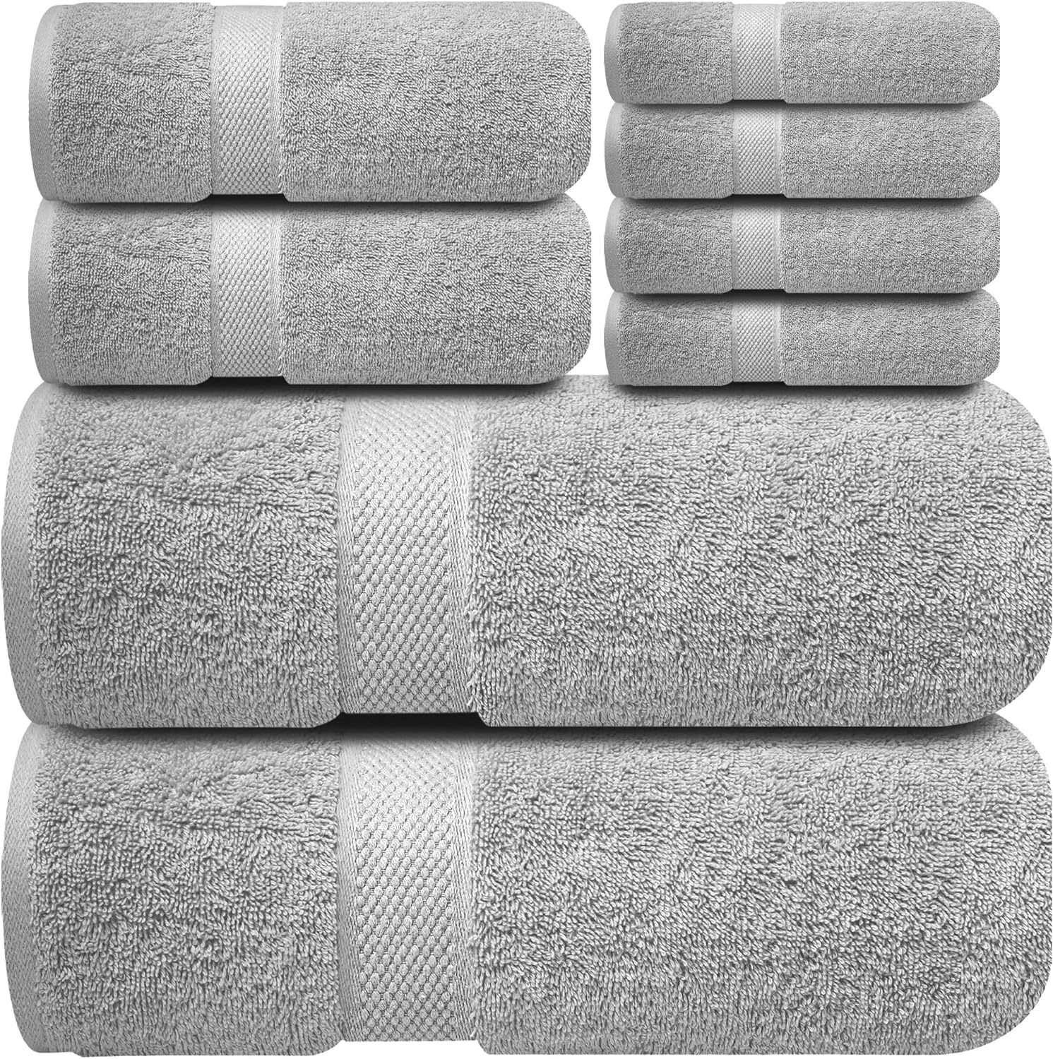 Premium Blue Bath Towels Set - [Pack of 8] 100% Cotton Highly Absorbent 2 Bath Towels, 2 Hand Towels and 4 Washcloths - Luxury Hotel & Spa Quality Bath Towels for Bathroom by Infinitee Xclusives