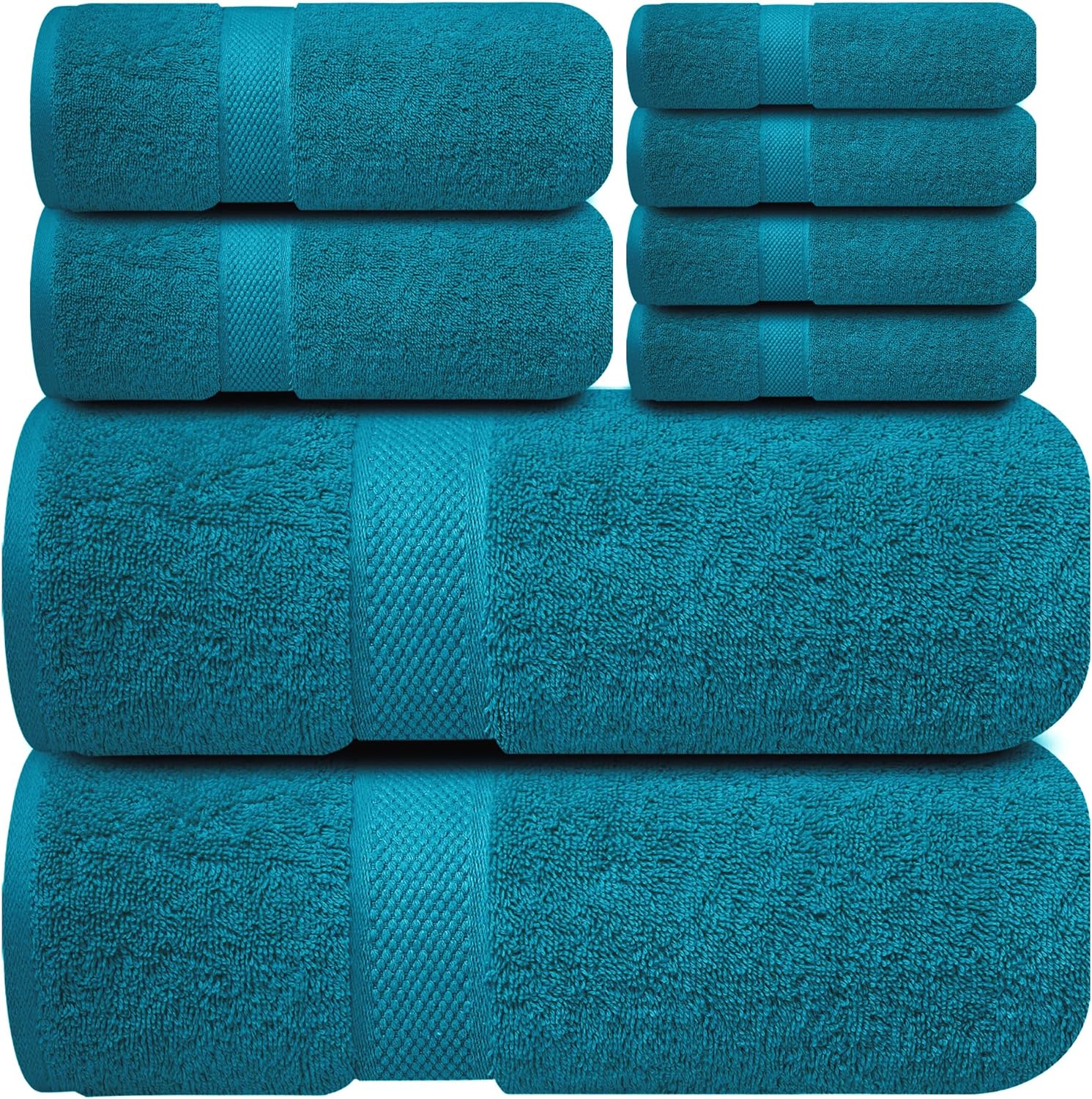 Premium Blue Bath Towels Set - [Pack of 8] 100% Cotton Highly Absorbent 2 Bath Towels, 2 Hand Towels and 4 Washcloths - Luxury Hotel & Spa Quality Bath Towels for Bathroom by Infinitee Xclusives